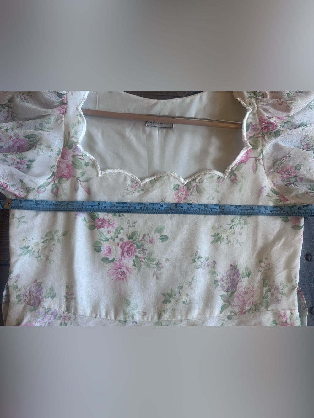 Sue Sartor Vintage-Style Floral Dress with Puff Sleeves - Pink on White - Picture 7 of 7